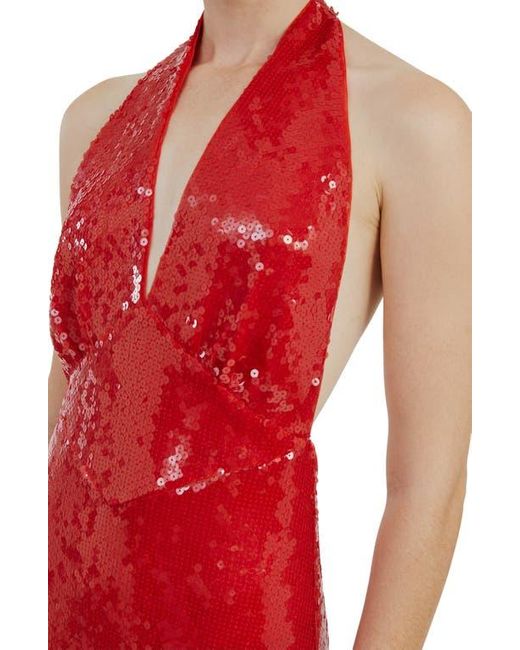 Bardot Red Freja Sequin Open Back Halter Maxi Dress