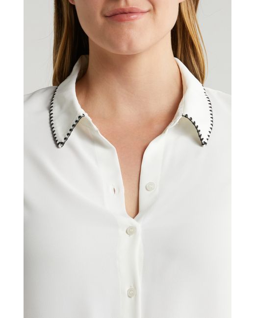 Halogen® White Halogen(r) Shell Stitch Chiffon Button-up Shirt