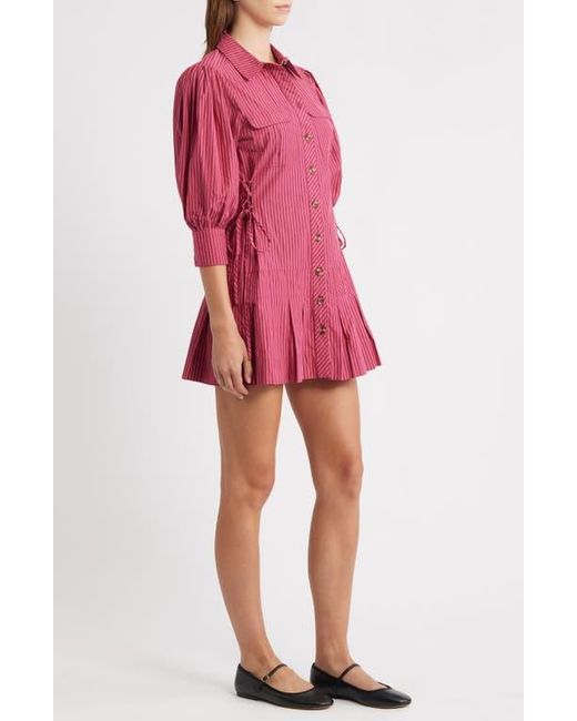 Damson Madder Red Maisie Stripe Organic Cotton Mini Shirtdress
