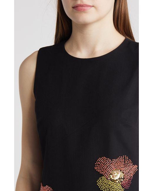 Anne Klein Black Floral Bead Embroidered Sleeveless Shift Dress