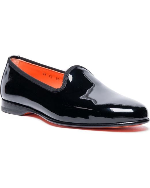 Santoni Blue Andrea Plain Toe Venetian Loafer for men