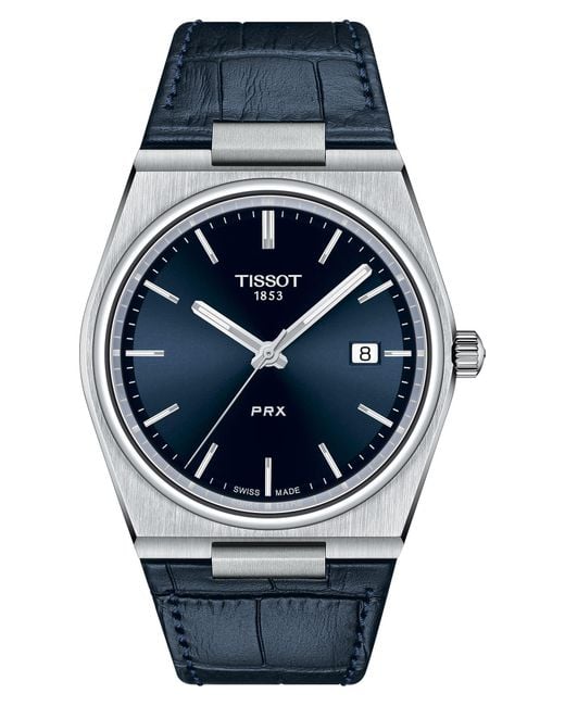 Tissot Blue Prx Leather Strap Watch, 40Mm for men