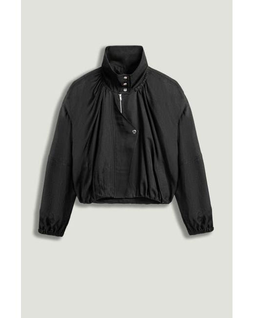 Nocturne Blue High-Neck Gathered Jacket