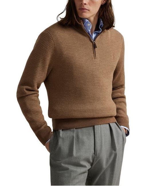 Polo Ralph Lauren Brown Textured Wool Quarter Zip Sweater for men