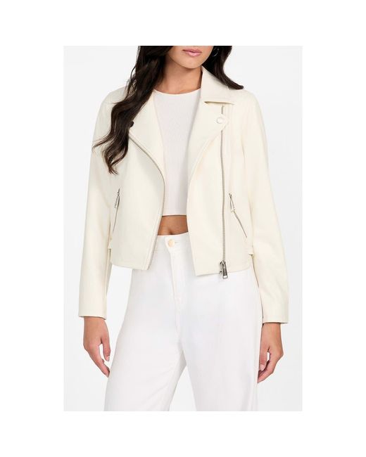 Guess White Miko Faux Leather Moto Jacket