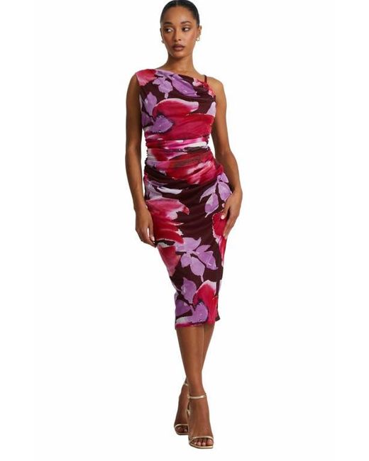 Quiz Red Floral Asymmetric Ruched Maxi Dress