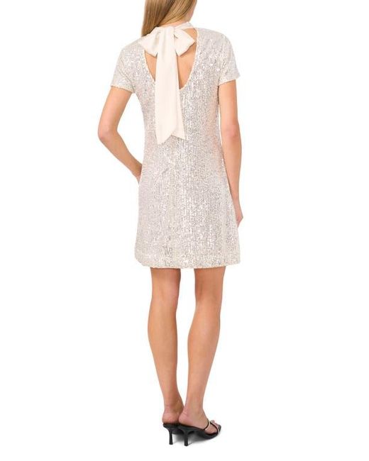 Cece White Mock Neck Sequin Shift Minidress