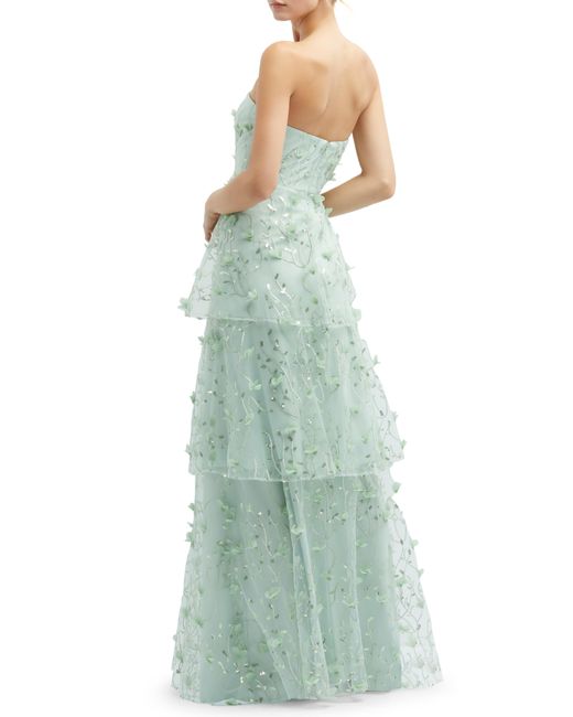 Dessy Collection Green Sequin Embroidered Strapless Tiered Gown