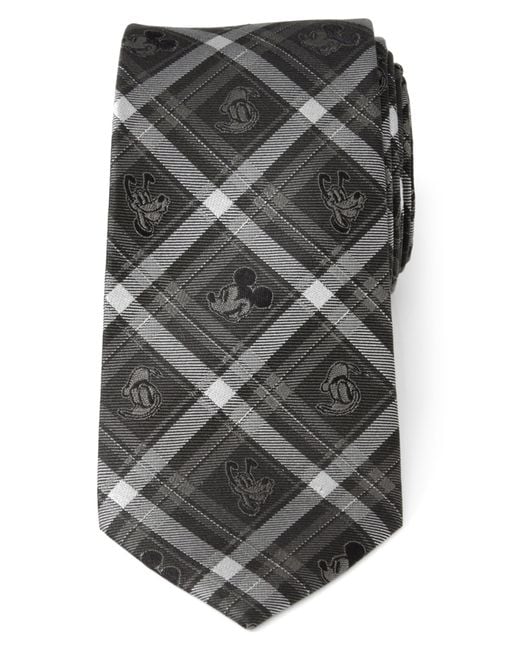 Cufflinks Inc. Gray Mickey & Friends Plaid Silk Tie for men