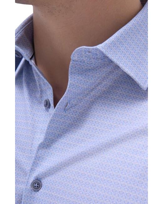 Bugatchi Blue James Ooohcotton Geo Print Button-Up Shirt for men