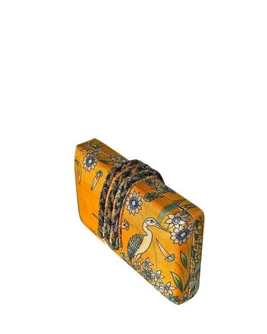 Simitri Orange Printed Braid Clutch