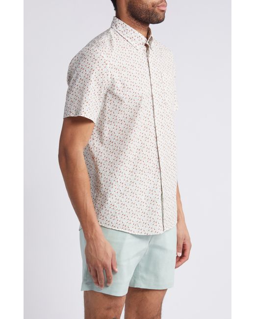 Nordstrom Gray Trim Fit Floral Short Sleeve Stretch Cotton & Linen Button-down Shirt for men