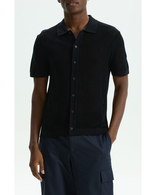 Theory Black Cairn Short Sleeve Button-up Cotton Blend Sweater for men