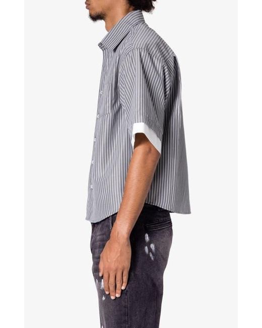 MNML Gray Oversize Stripe Short Sleeve Button-Up Shirt for men