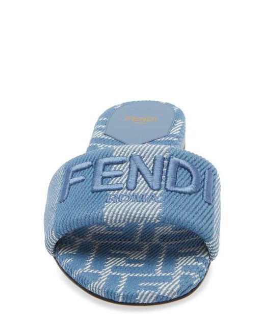 Fendi Blue Signature Logo Slide Sandal