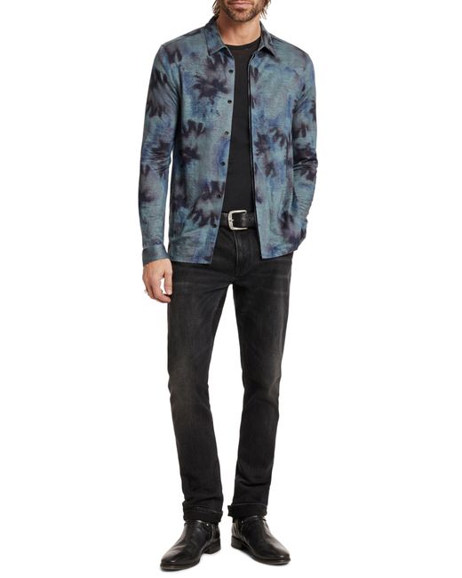 John Varvatos Blue Camellia Tie Dye Slub Knit Linen Button-up Shirt for men