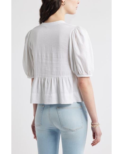 Caslon White Linen Blend Tie Front Peplum Top