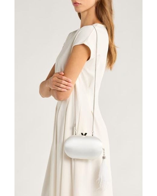 Olga Berg White Jenna Feather Tassel Clutch