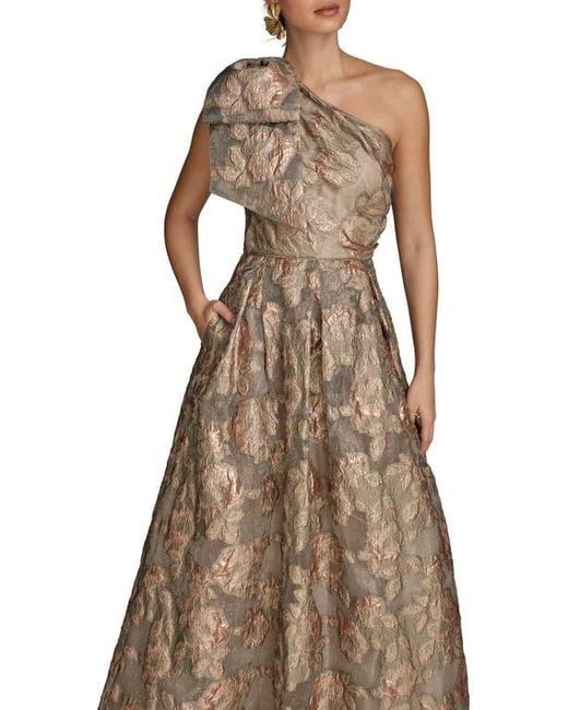 Donna Karan Brown One-Shoulder Metallic Jacquard Gown