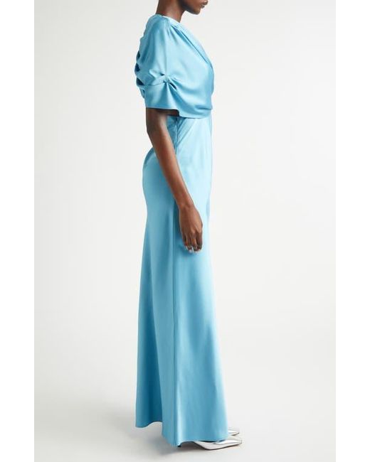 Stella McCartney Blue Draped Satin Cape Gown