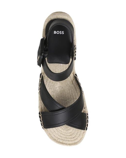 Boss Black Machica Espadrille Ankle Strap Platform Wedge Sandal