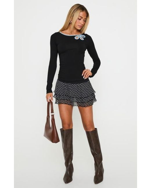Princess Polly Black Floral Cutout Long Sleeve Top