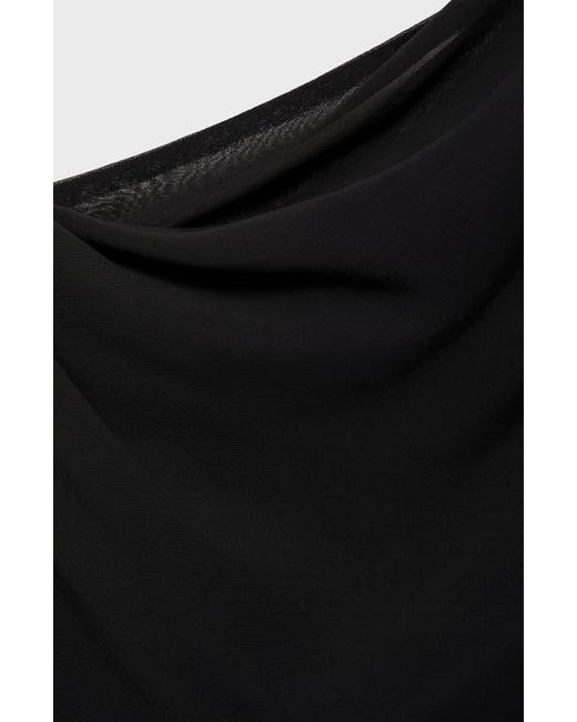 Mango Black Asymmetric Draped Chiffon Gown