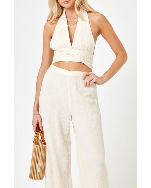 L*Space White Santos Twisted Halter Cover-up Crop Top