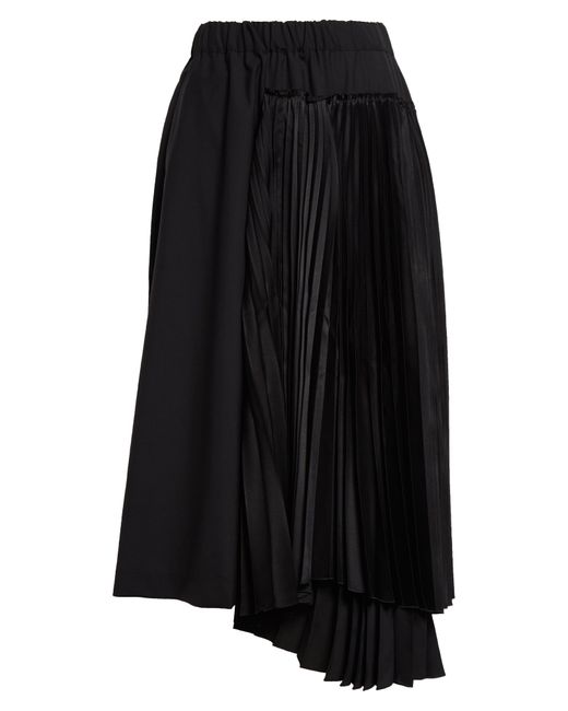 Noir Kei Ninomiya Black Pleated Satin Inset Wool Skirt