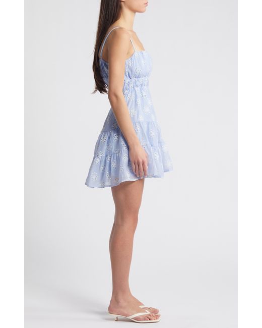 All In Favor Blue Floral Eyelet Embroidered Minidress In At Nordstrom, Size Large