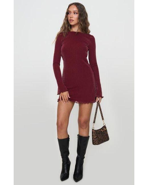 Princess Polly Red Leshner Shimmer Open Back Long Sleeve Minidress
