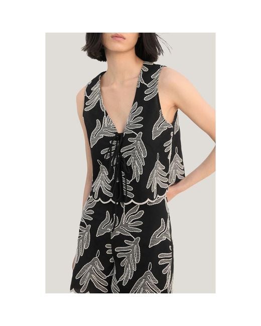 Mango Black Embroidered Bow Vest