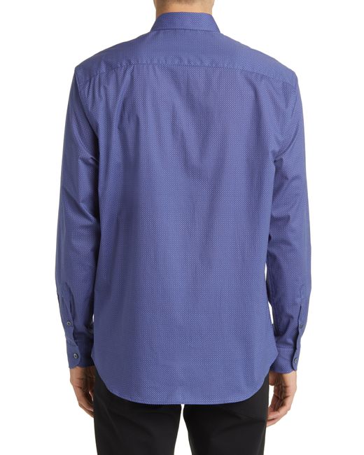 Emporio Armani Blue Microgeo Stretch Button-up Shirt for men
