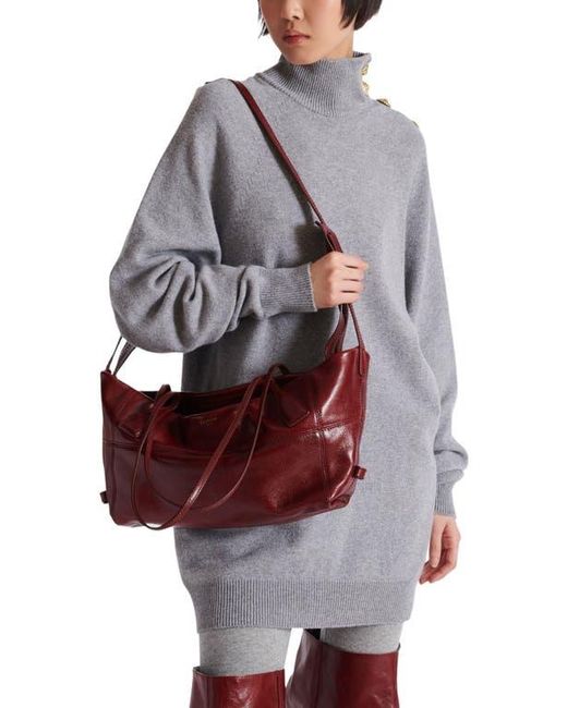 Balmain Purple Small Track Zips Calfskin Tote Bag