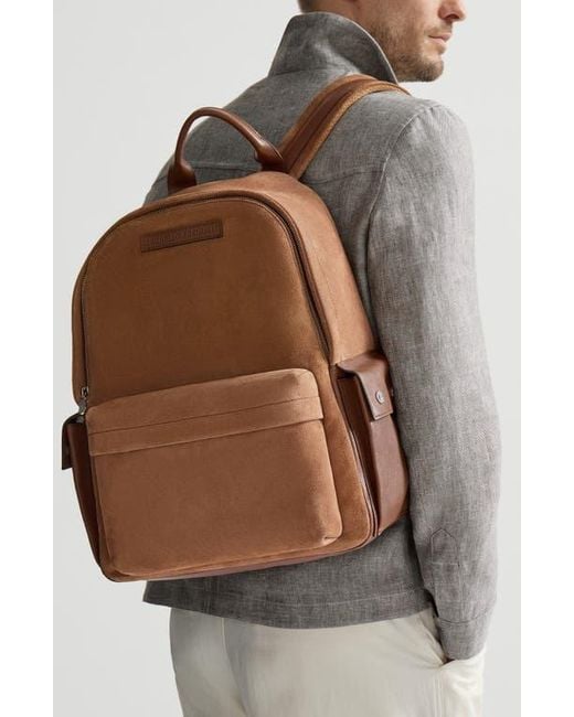 Brunello Cucinelli Brown Buffalo Leather Backpack for men