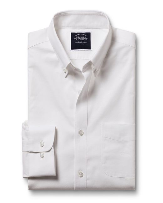 Charles Tyrwhitt Gray Slim Fit Button-down Collar Non-iron Stretch Oxford Shirt for men