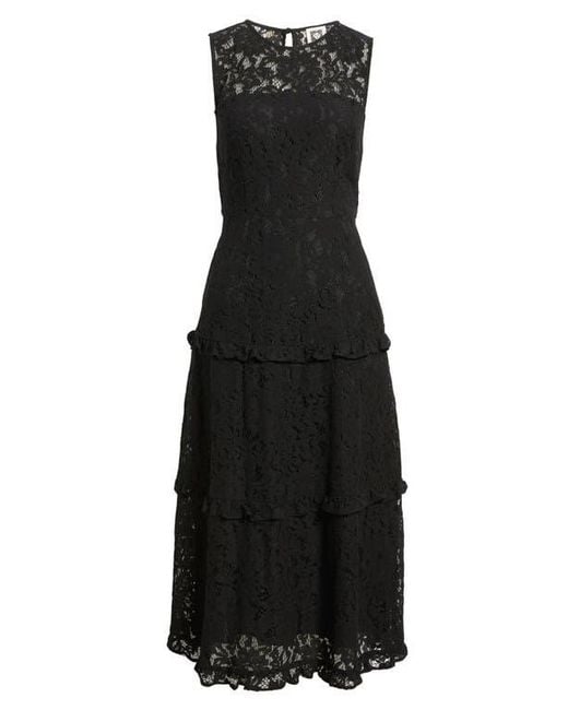 Anne Klein Women's Black Sleeveless Tiered Ruffle Lace Midi Dress Anne Klein Women's Black Sleeveless Tiered Ruffle Lace Midi Dress