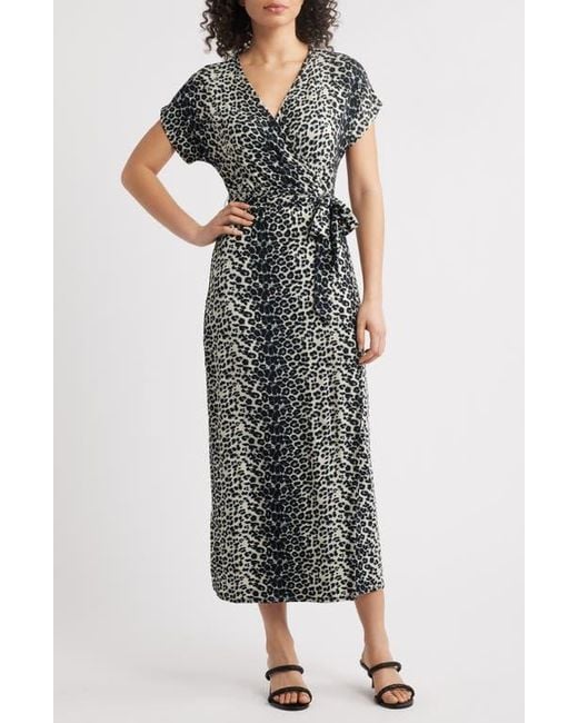 Loveappella Multicolor Leopard Print Faux Wrap Midi Dress