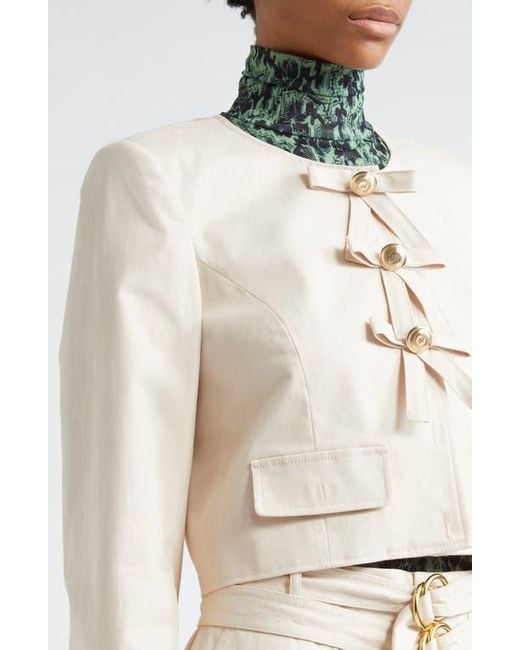 Cinq À Sept Natural Paige Tie Front Stretch Cotton Twill Jacket