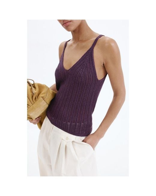 Mango Purple Metallic Openwork Knit Top