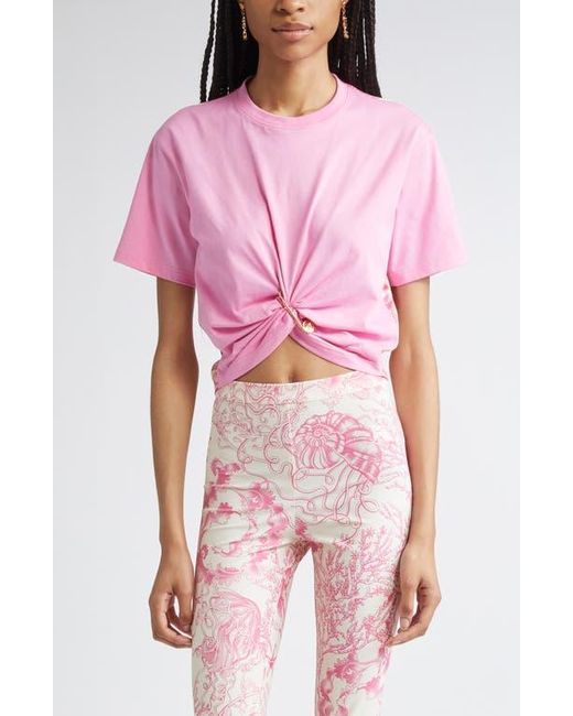 Versace Pink Barocco Safety Pin Crop T-Shirt