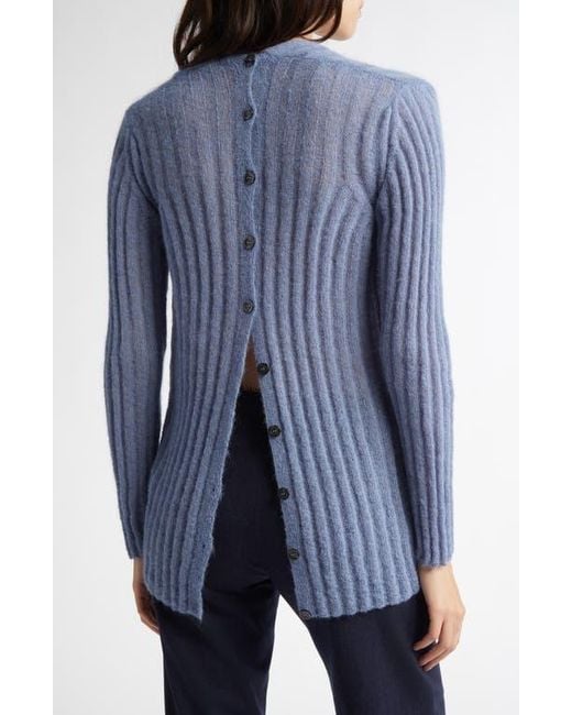Paloma Wool Blue Naor Button Back Mohair & Alpaca Blend Rib Cardigan