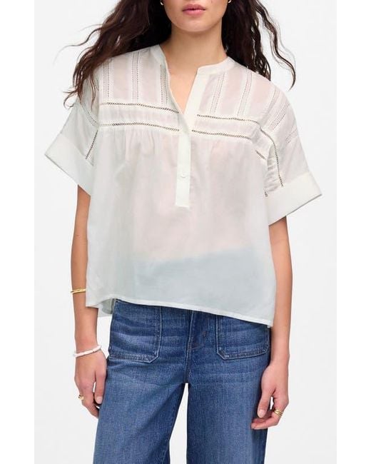 Madewell White Lace Inset Pintucked Henley Top
