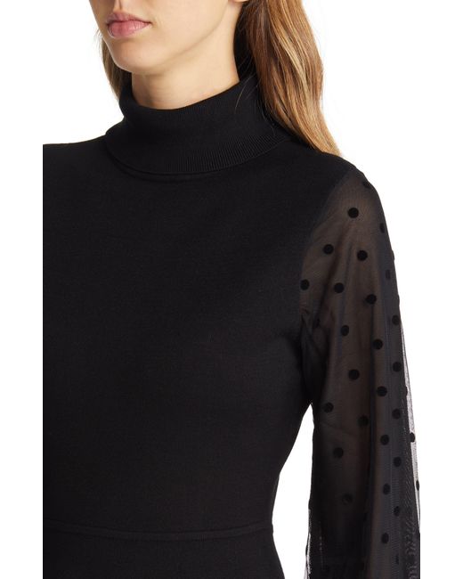 Eliza J Mixed Media Long Sleeve Fit & Flare Dress in Black Lyst