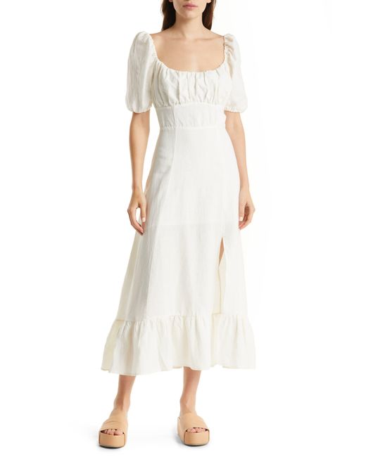 & Other Stories Natural & Puff Sleeve Linen Midi Dress