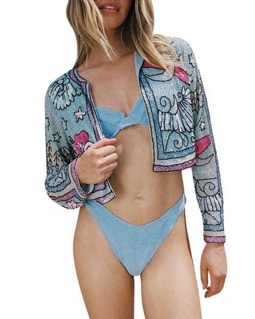 Nasty Gal Blue Celestial Placement Beaded Jacket