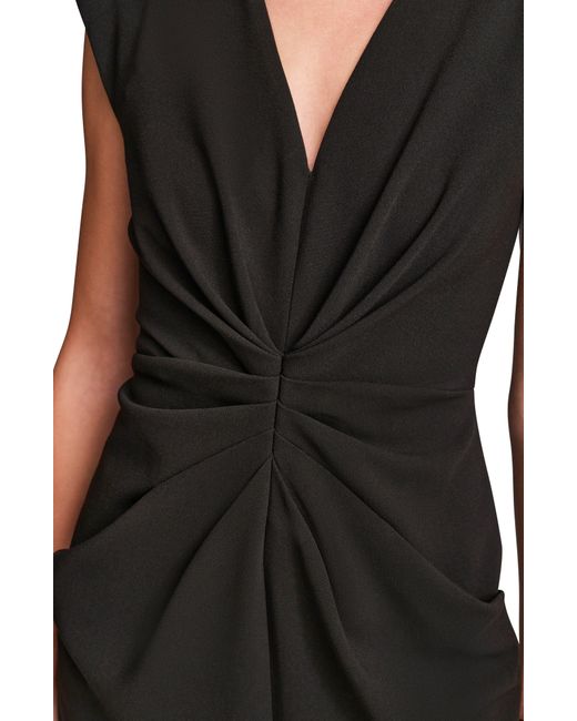Donna Karan Black Pleated Cap Sleeve Sheath Dress