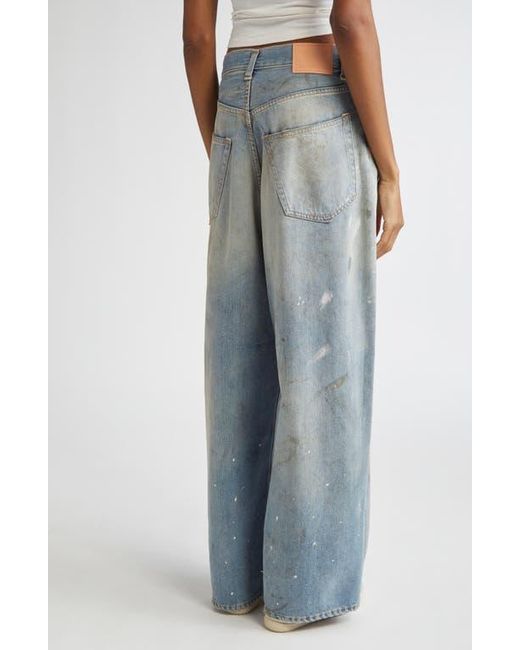 Acne Blue 2023 Paint Splatter Baggy Wide Leg Jeans