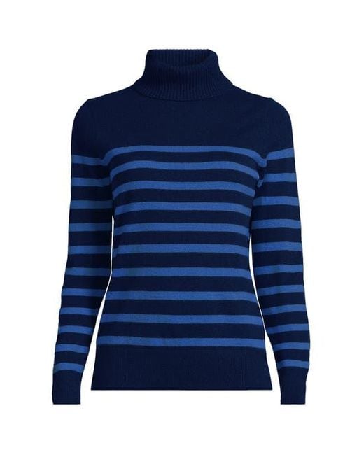 Lands' End Women's Blue Cashmere Turtleneck Sweater