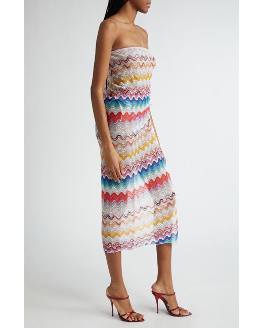 Missoni Multicolor Strapless Semisheer Chevron Dress